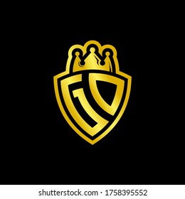 Logo de monograma GD con plantilla de diseño de estilo de escudo y corona aislado en fondo negro
