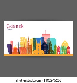 Gdansk city architecture silhouette. Colorful skyline. City flat design. Vector business card.