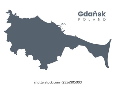 Gdansk - city on the Baltic coast of northern Poland and the capital of the Pomeranian Voivodeship. Vector poster city map with silhouette.