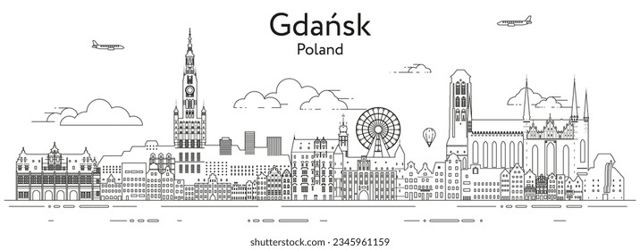 Gdansk cityscape line art vector illustration