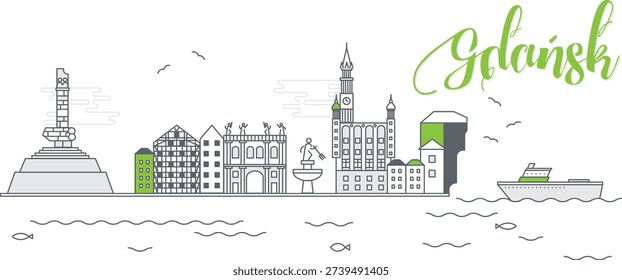 Gdansk cityscape linear minimal style with buildings