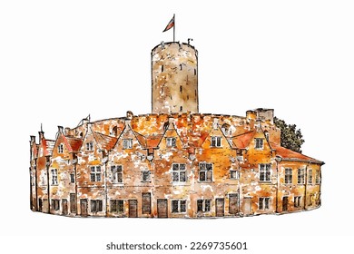 Gdansk poland watercolor hand drawn illustration isolated on white background