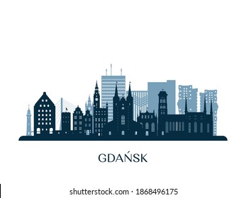 Danziger Skyline, einfarbige Silhouette. Vektorgrafik.