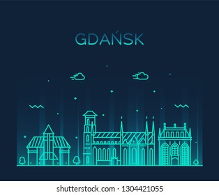 Gdansk skyline, Poland. Trendy vector illustration, linear style