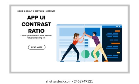 gdelines app ui contrast ratio vector. wcag visual, impairment vision, low high gdelines app ui contrast ratio web flat cartoon illustration