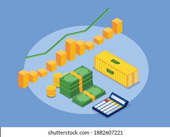 Gráfico del PIB concepto de vector 3d isométrico para banner, sitio web, ilustración, página de aterrizaje, volante, etc.