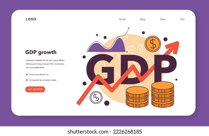 GDP concept web banner or landing page. Growing gross domestic product. Monetary measure of the national market, earning profit index. Financial value of a country. Flat vector illustration.