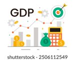 GDP or Gross Domestic Product Vector Illustration with Economic Growth Columns and Market Productivity Charts in a Flat Style Cartoon Background