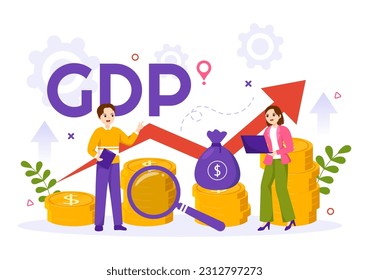 GDP or Gross Domestic Product Vector Illustration with Economic Growth Column and Market Productivity Chart in Flat Cartoon Hand Drawn Templates