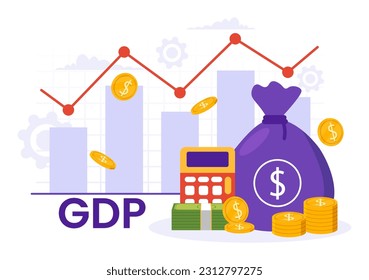 GDP or Gross Domestic Product Vector Illustration with Economic Growth Column and Market Productivity Chart in Flat Cartoon Hand Drawn Templates