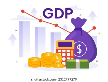 GDP or Gross Domestic Product Vector Illustration with Economic Growth Column and Market Productivity Chart in Flat Cartoon Hand Drawn Templates