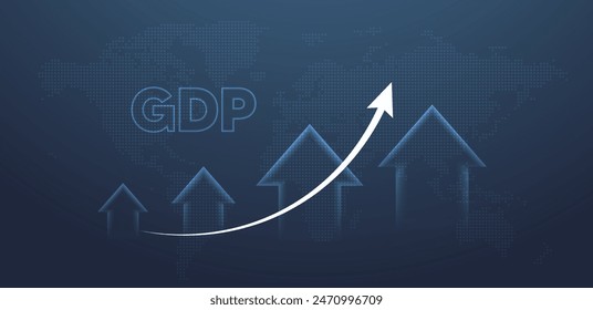 GDP grow up glowing graph on world dotted map vector poster 