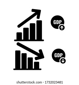 GDP Growth Icon, Sign Isolated On White Background. GDP Down Symbol.