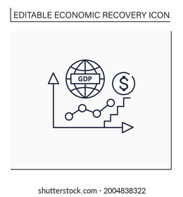 GDP growth line icon. Gross domestic product.Increase in production and services in economy. Upswing. Business concept. Isolated vector illustration.Editable stroke