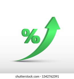 GDP High Growth, Green Arrow Up And Percent Icon. Vector GDP Increase, Business Profit Symbol