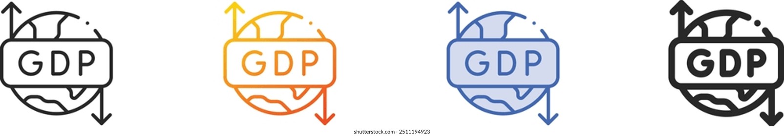 gdp icon.Thin Lineal, degradado, trazo azul y diseño de estilo atrevido aislado sobre fondo blanco