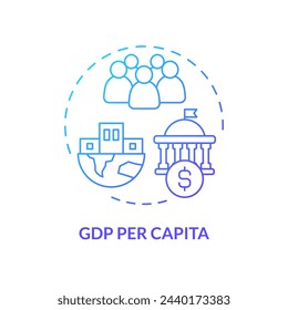 Icono de concepto de gradiente azul de PIB per cápita. Indicador socioeconómico. Base de pago individual. Ilustración de línea de forma redonda. Idea abstracta. Diseño gráfico. Fácil de usar en folleto, folleto