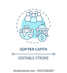 Icono de concepto de Pib per cápita en azul suave. Indicador socioeconómico. Base de pago individual. Ilustración de línea de forma redonda. Idea abstracta. Diseño gráfico. Fácil de usar en folleto, folleto