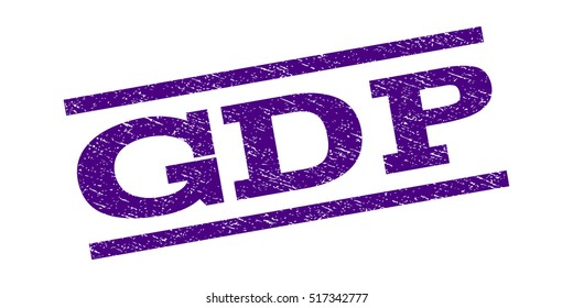 GDP watermark stamp. Text caption between parallel lines with grunge design style. Rubber seal stamp with dust texture. Vector indigo blue color ink imprint on a white background.
