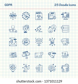 GDPR 25 Doodle Icons. Hand Drawn Business Icon Set