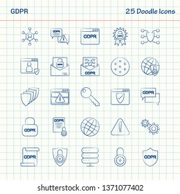 GDPR 25 Doodle Icons. Hand Drawn Business Icon Set