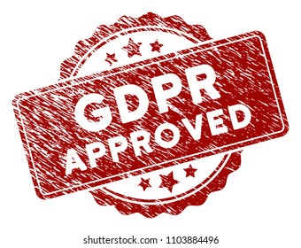 GDPR Approved rubber stamp seal. Vector element with distress design and dirty texture in red color. Designed for overlay watermarks and distressed seal imprints.