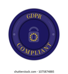 GDPR badge poster made with padlock and star symbols on blue background. European general data protection regulation concept. Vector illustration. 
