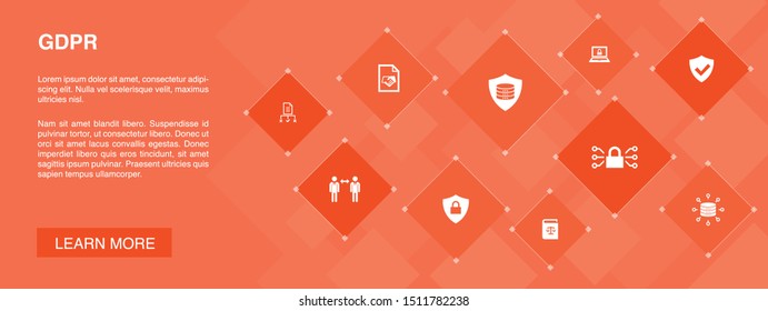 GDPR banner 10 icons concept.data, e-Privacy, agreement, protection icons