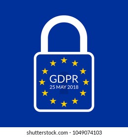 GDPR banner. General Data Protection Regulation symbol with EU flag and padlock. Vector illustration.