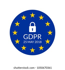 GDPR banner. General Data Protection Regulation symbol with EU flag and padlock. Vector illustration.