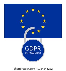 GDPR banner. General Data Protection Regulation symbol with EU flag and padlock. Vector illustration.