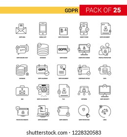 GDPR Black Line Icon - 25 Business Outline Icon Set