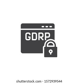 GDPR browser page vector icon. Web security filled flat sign for mobile concept and web design. General Data Protection Regulation glyph icon. Symbol, logo illustration. Vector graphics
