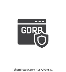 GDPR browser protection vector icon. filled flat sign for mobile concept and web design. Website data protection glyph icon. Symbol, logo illustration. Vector graphics