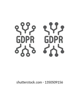 Gdpr circuit line and glyph icon, personal and privacy, chip sign, vector graphics, a linear pattern on a white background, eps 10.