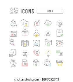 GDPR. Collection of perfectly thin icons for web design, app, and the most modern projects. The kit of signs for category Technology.