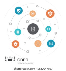GDPR colored circle concept with simple icons. Contains such elements as data, e-Privacy, agreement