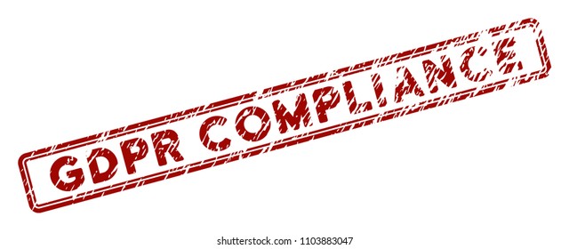GDPR Compliance rectangle rubber stamp seal. Vector element with distress style and retro texture in red color. Designed for overlay watermarks and distressed seal prints.