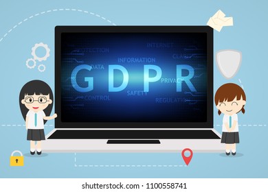 GDPR concept cute character illustration. Idea presentation of data protection. protect privacy information , vector