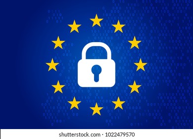 GDPR concept cybersecurity. EU map and flag. Vector illustration