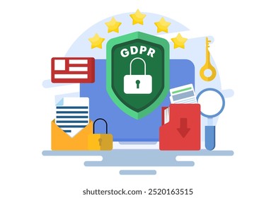 Conceito do GDPR, Regulamento geral de proteção de dados, Segurança de dados de rede, Proteção de dados confidenciais, Segurança da Web, Tecnologia de segurança, Informações pessoais. Proteção contra vazamento de informações.