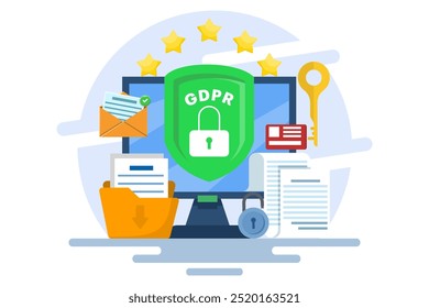 Concepto GDPR, Normativa General de Protección de Datos, Seguridad de la red de datos, Protección de datos confidenciales, Seguridad del Web, Tecnología de seguridad, Información personal. Protección contra la fuga de información.