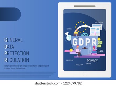 GDPR Concept. Idea of Safety and Security. General Data Protection Regulation on Smartphone. Vector Illustration.