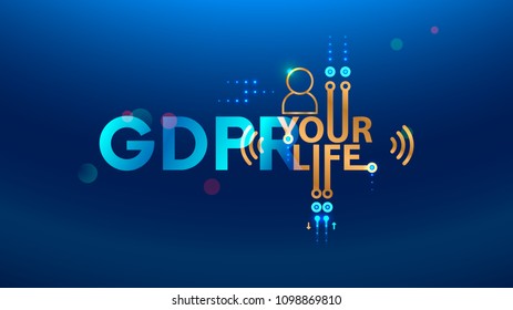 GDPR concept illustration. General Data Protection Regulation abbreviation. Law about personal data protection. Composition from letters GDPR and icons. 