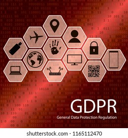 GDPR concept illustration. Red background of data protection.