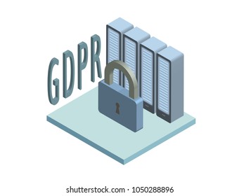GDPR, concept isometric illustration. General Data Protection Regulation. The protection of personal data. Vector logo, isolated on white background.