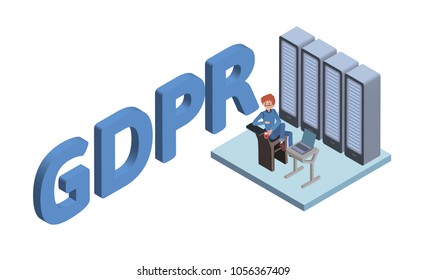 GDPR concept isometric illustration. General Data Protection Regulation. The protection of personal data. Vector logo, isolated on white background.