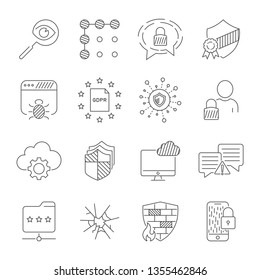 GDPR concept, line vector icons. General Data Protection Regulation. The protection of personal data, checklist infographics. Editable Stroke. EPS 10
