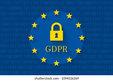 GDPR concept with lock and flag of EU. Binary code in background as digital data symbol.