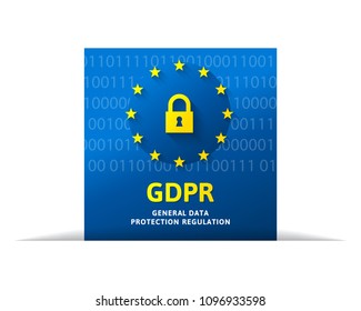 GDPR concept with lock and flag of EU. Binary code in background as digital data symbol. 